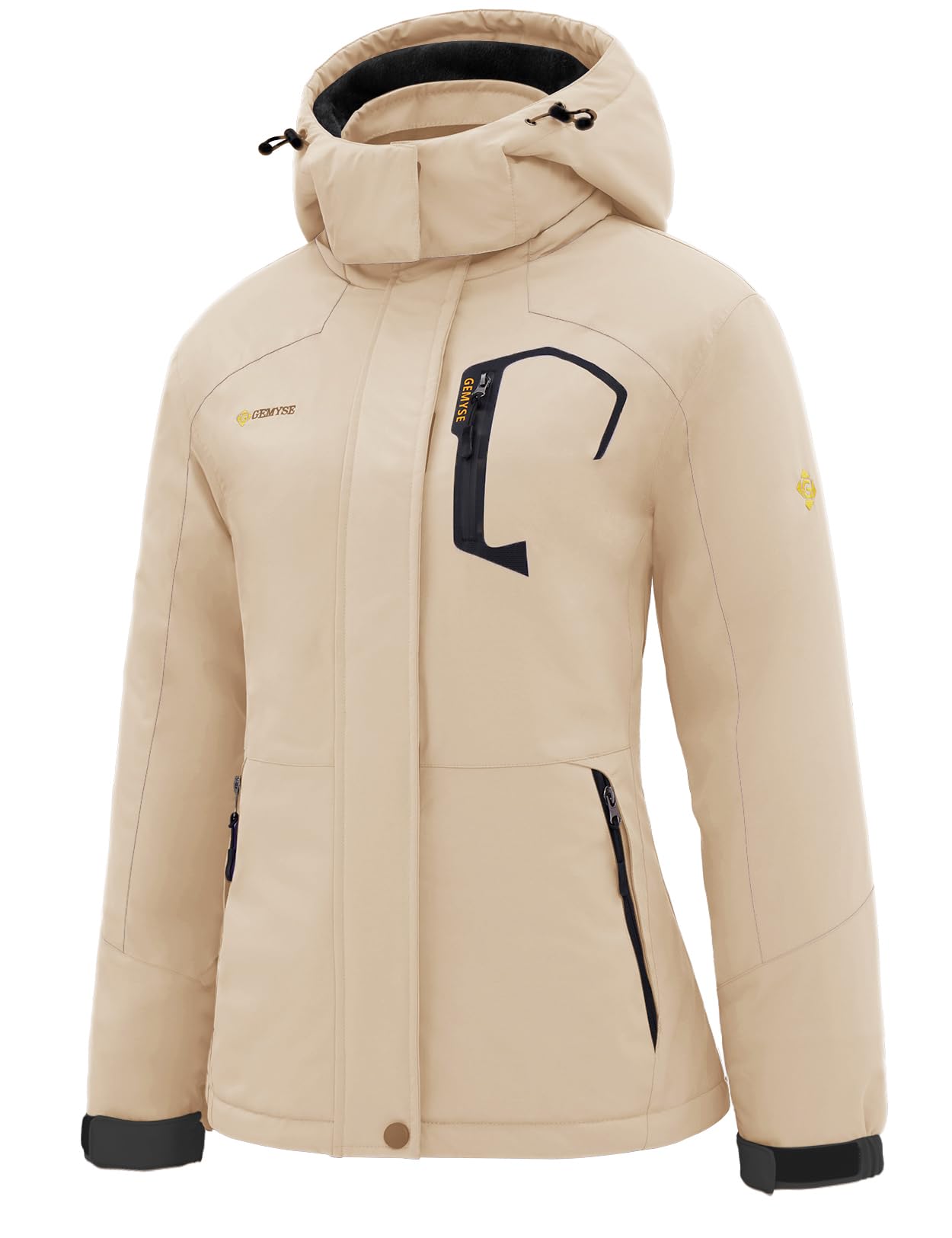 GEMYSE Women's Ski Snow Jacket Warm Winter Waterproof Coat Snowboard Rain Jacket Hooded Windproof Windbreaker